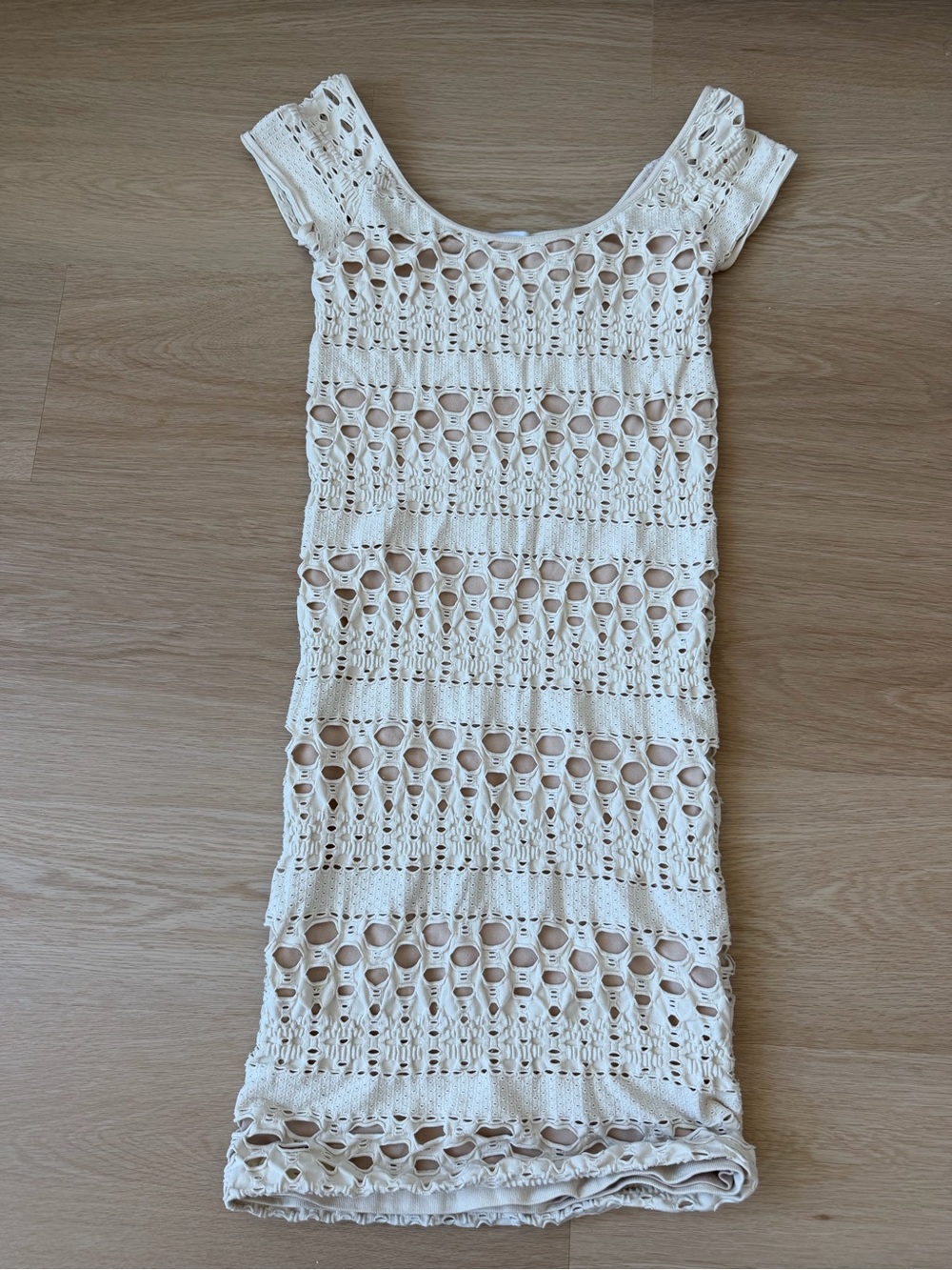 bebe Cream Crochet Mini Dress